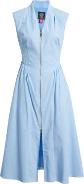 Vince Camuto Stripe Zip Front Sleeveless Midi Dress