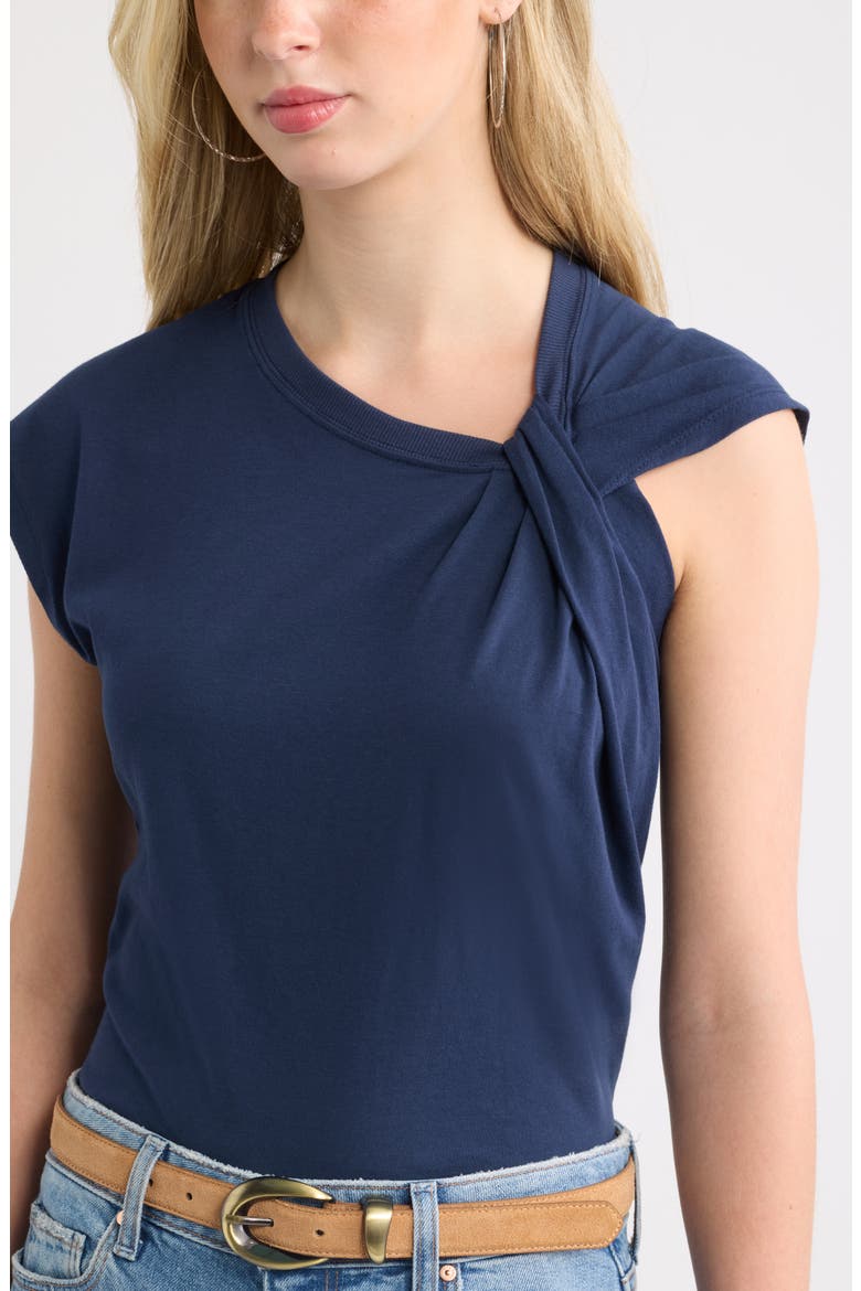Twist Neck Asymmetric Sleeve Cotton Top, Alternate, color, NAVY STILL