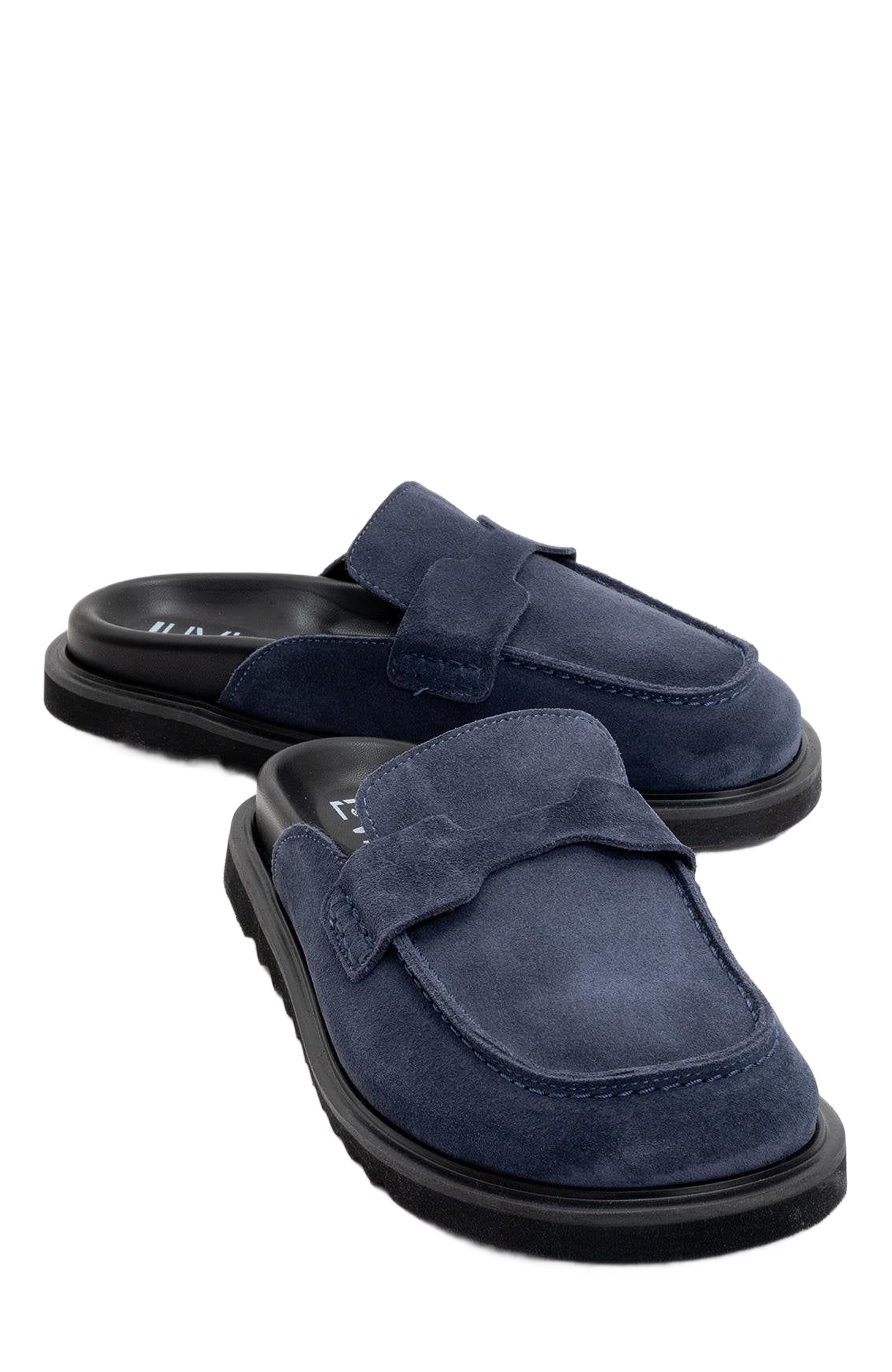 Laven Suede Leather Clogs, Alternate, color, Navy Suede Leather