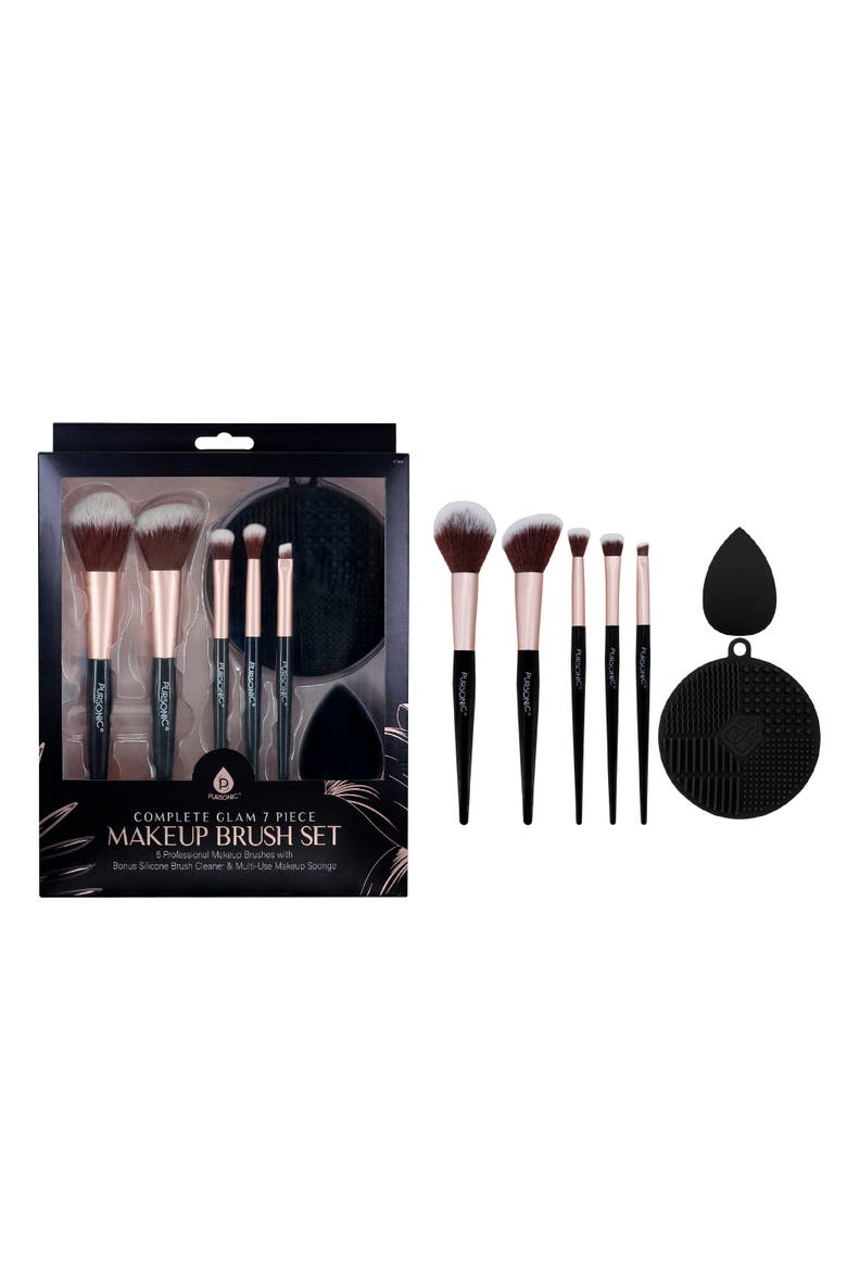 Complete Glam 7-Piece Makeup Brush Set, Main, color, Black