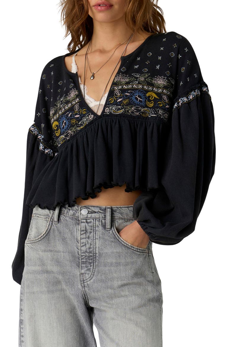 Bryn Embroidered Thermal Tee, Main, color, BLACK COMBO