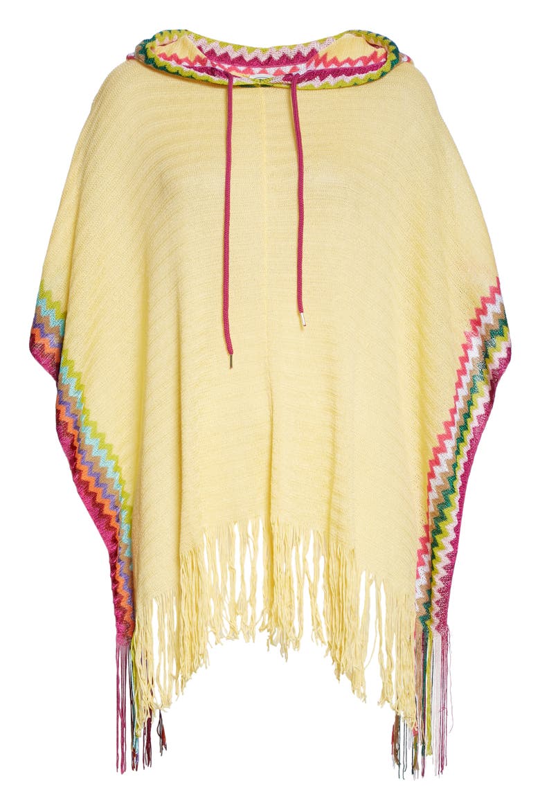 Zigzag Hooded Poncho, Alternate, color, YELLOW