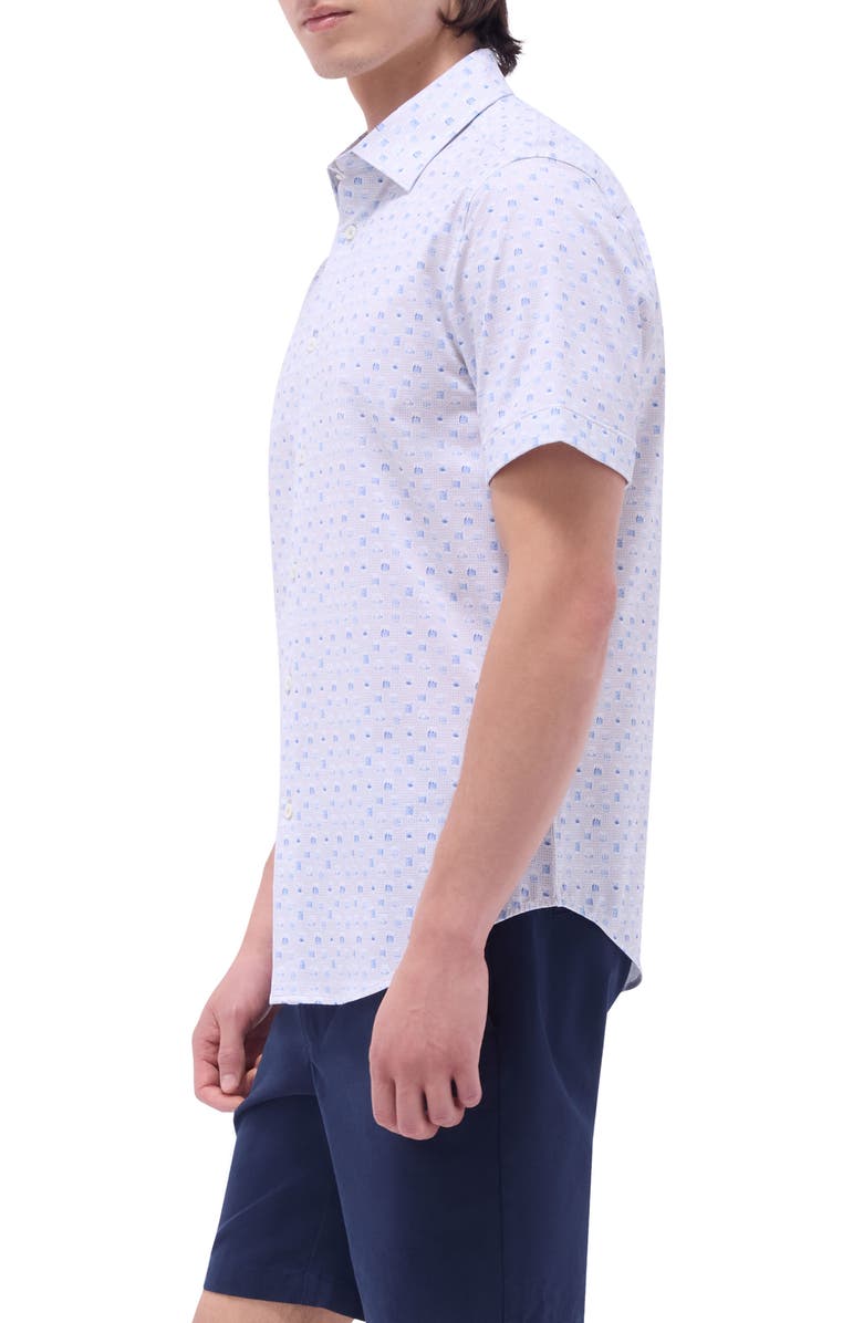 Bugatchi Miles OoohCotton<sup>®</sup> Whiskey Print Short Sleeve Button-Up Shirt, Alternate, color, Sand