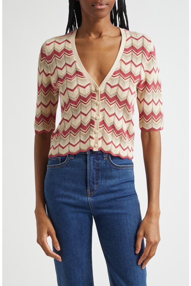 Alec Chevron Metallic Stripe Cotton Blend Cardigan, Main, color, ROSA PINK CHEVRON