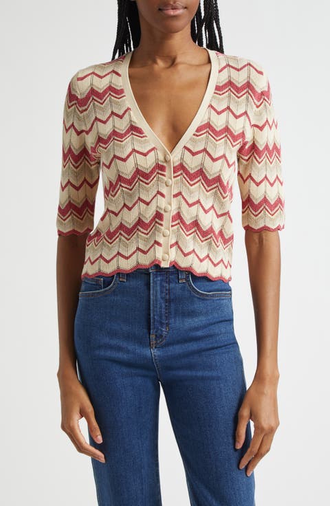 Alec Chevron Metallic Stripe Cotton Blend Cardigan