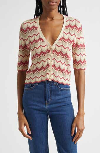 Alec Chevron Metallic Stripe Cotton Blend Cardigan