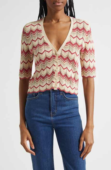 Alec Chevron Metallic Stripe Cotton Blend Cardigan