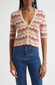 Ramy Brook Alec Chevron Metallic Stripe Cotton Blend Cardigan