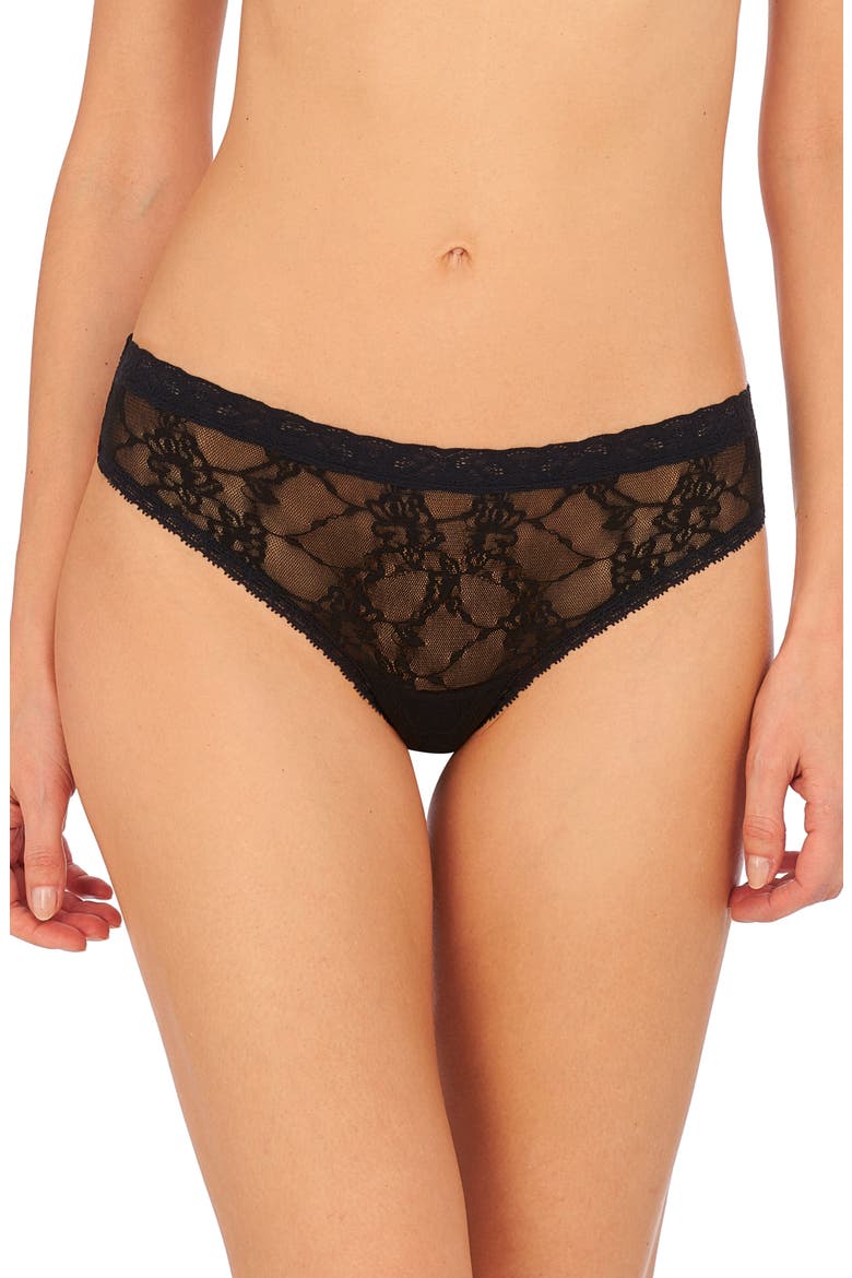 Bliss Allure Lace Thong, Main, color, BLACK