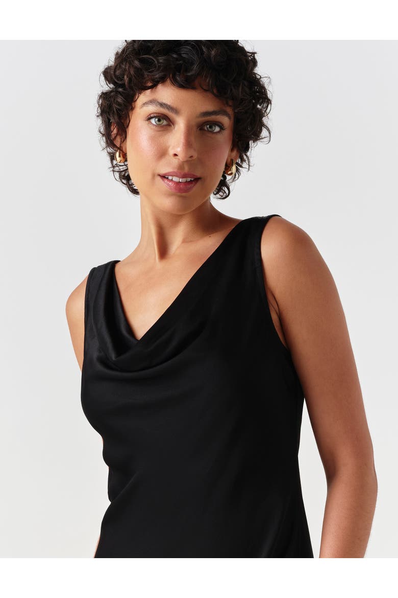 Arya Cowl Neck Satin Midi Dress, Alternate, color, Black