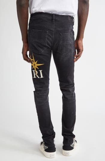 Starburst Appliqué Ripped Skinny Jeans