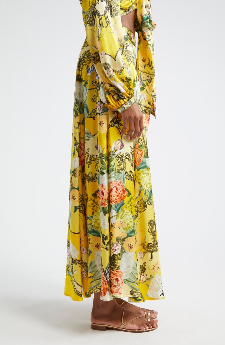 Camilla Paths of Gold Flared Silk Midi Skirt, Alternate, color, 