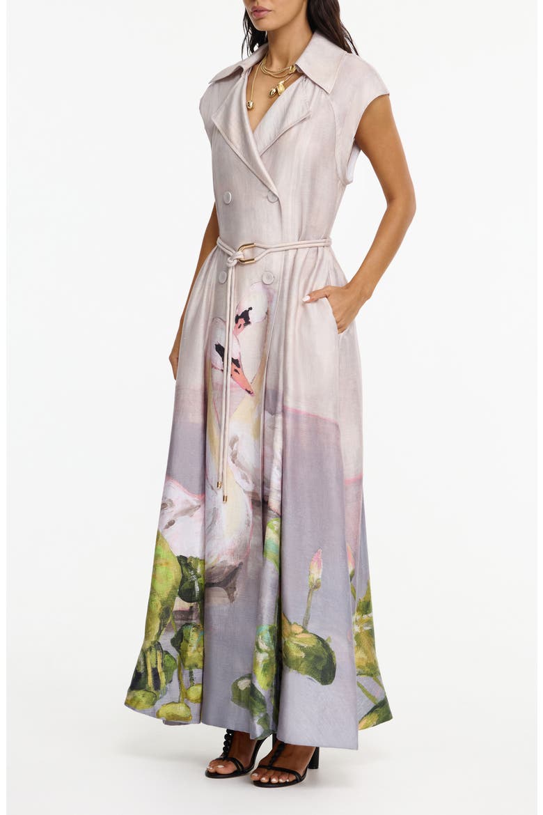 Evandale Swan Maxi Coatdress, Alternate, color, SWAN SONG