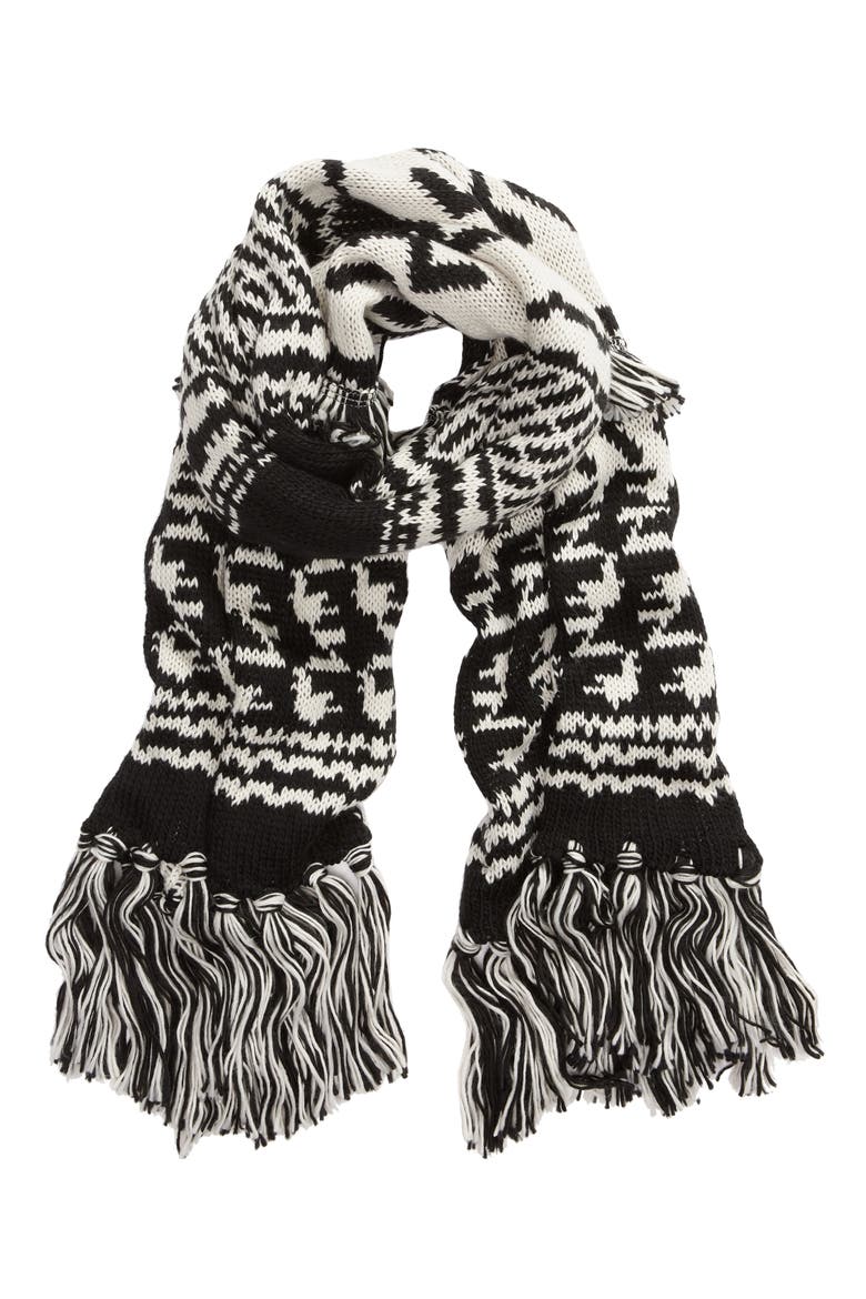 Mile High Fleece Fringe Scarf, Alternate, color, BLACK AND WHITE COMBO