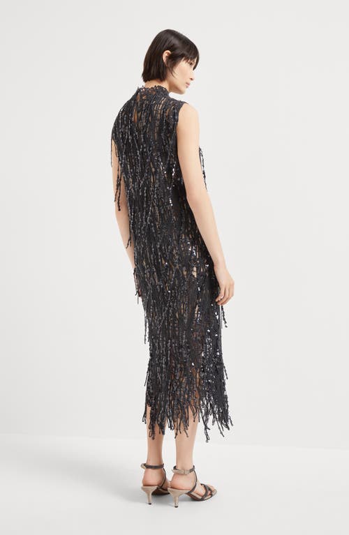 Brunello Cucinelli Dazzling Abstract Embroidery Dress In Charcoal