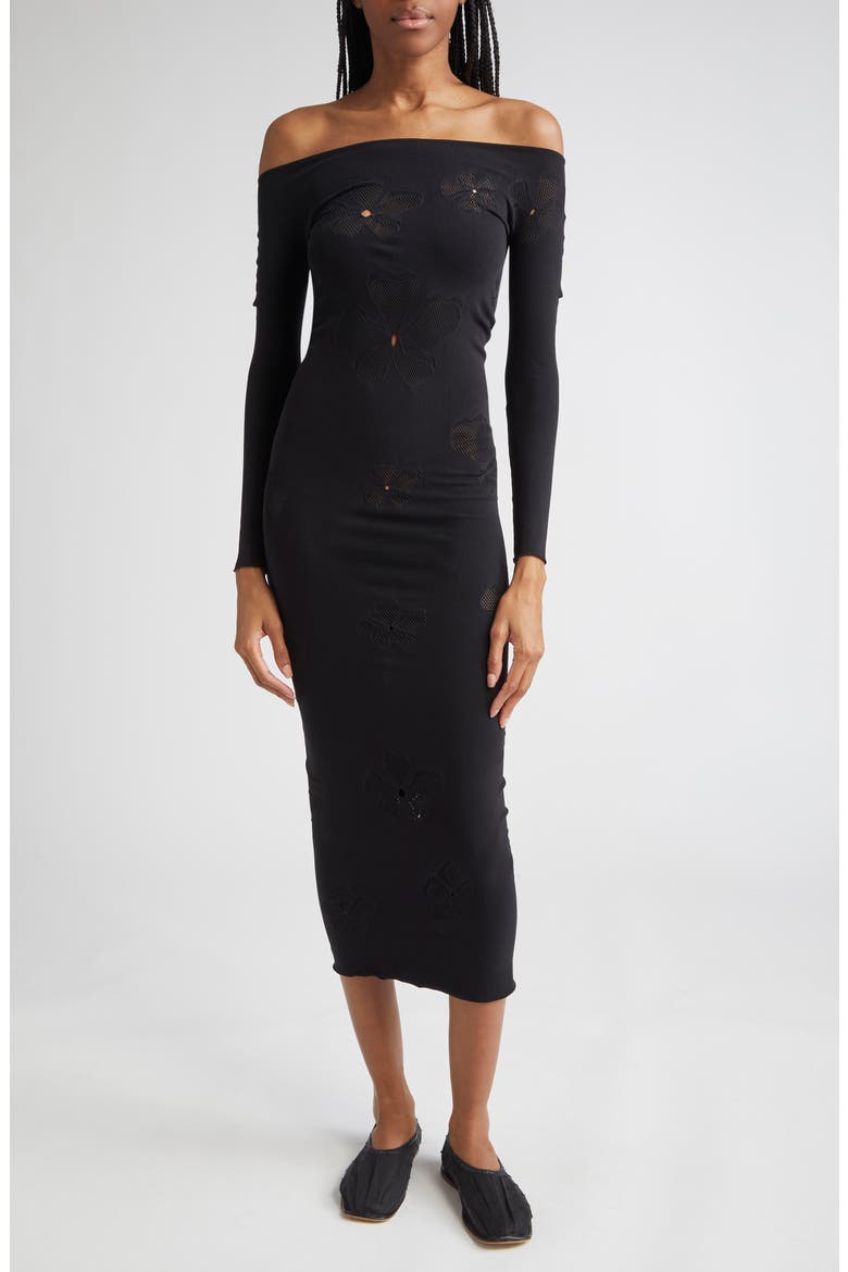 The Monogram Off the Shoulder Long Sleeve Dress, Main, color, BLACK