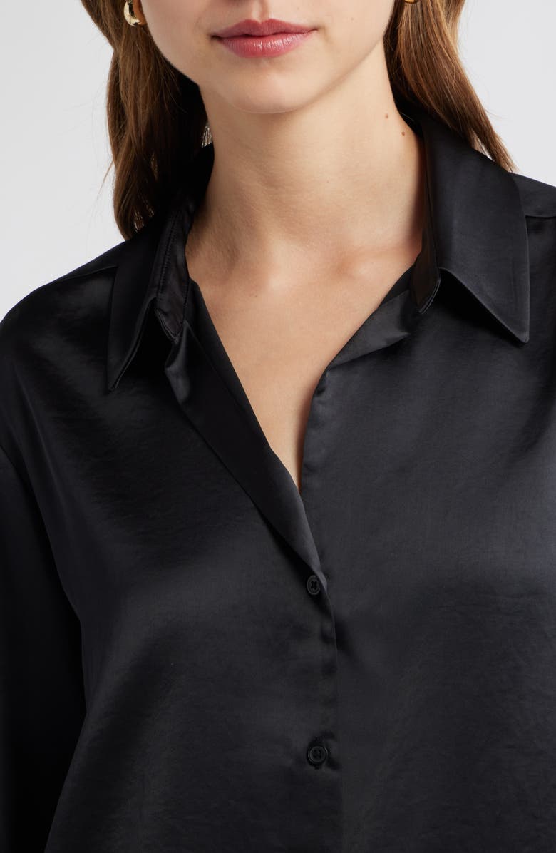 Open Edit Relaxed Fit Satin Button-Up Shirt, Alternate, color, Black