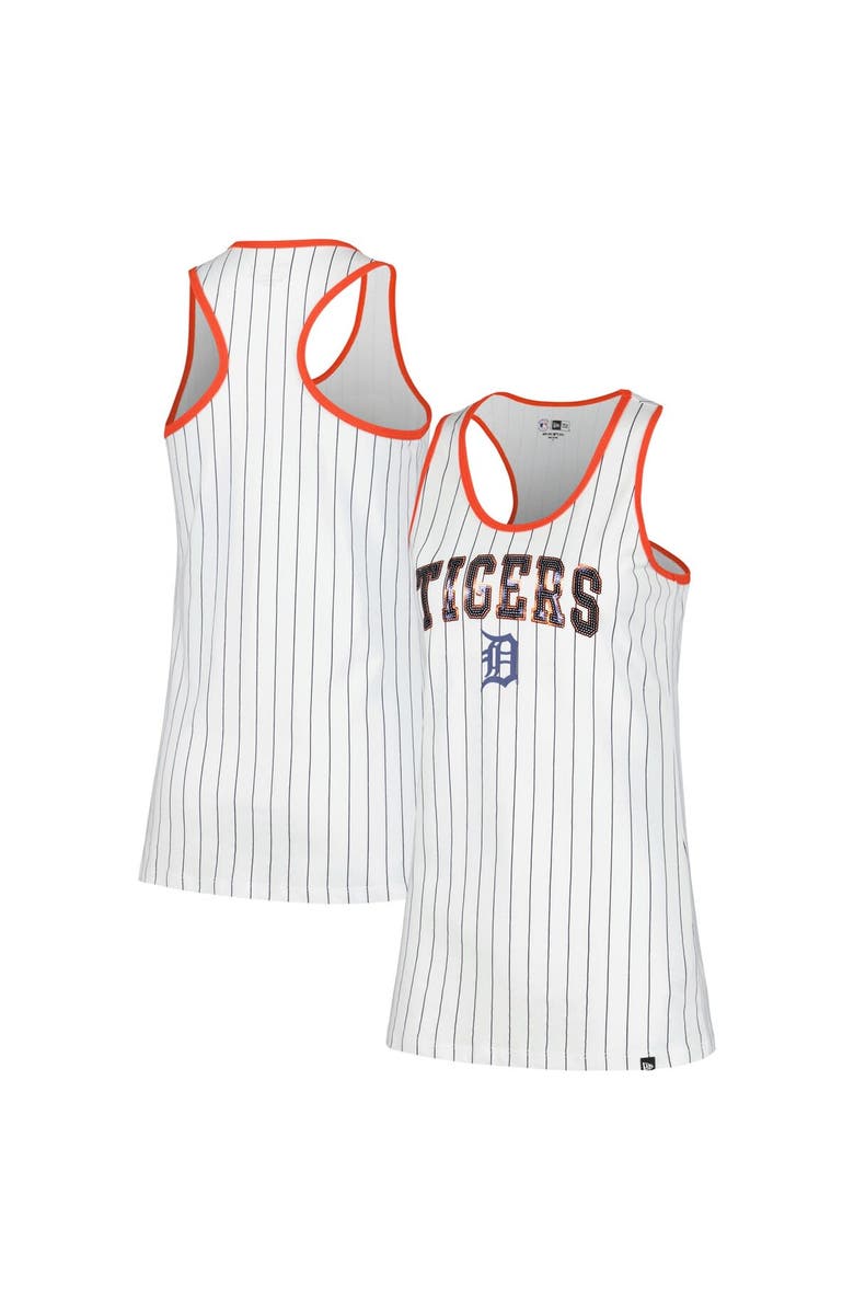 New Era Women's New Era White Detroit Tigers Sequin Pinstripe Racerback Tank Top, Alternate, color,