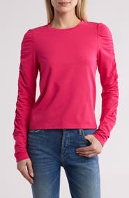 Walter Baker Dot Ruched Long Sleeve Top