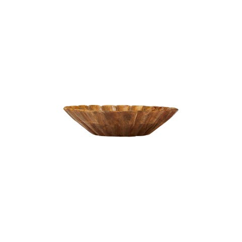 Boho Carved Wood Bowl with Scalloped Edge, Natural