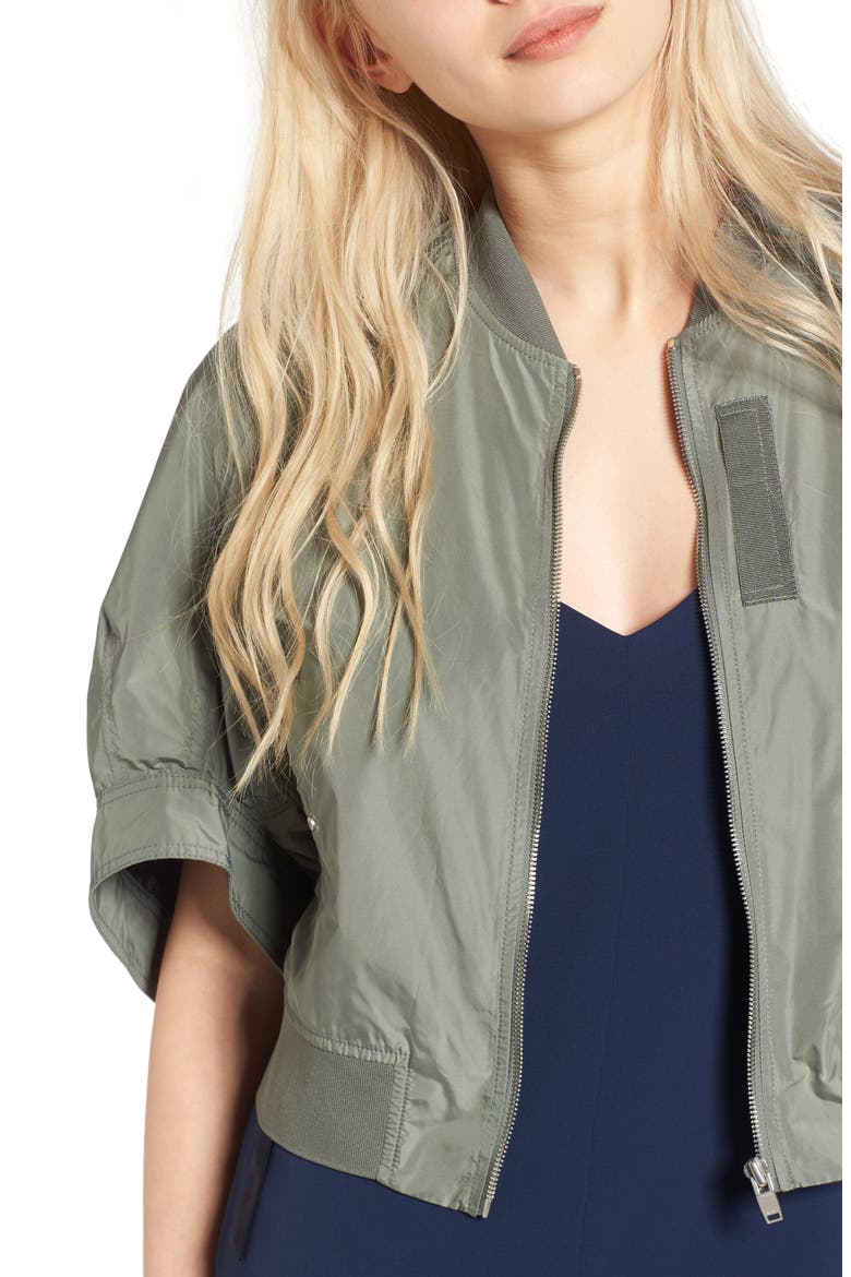 Crop Bomber Jacket, Alternate, color, OLIVE