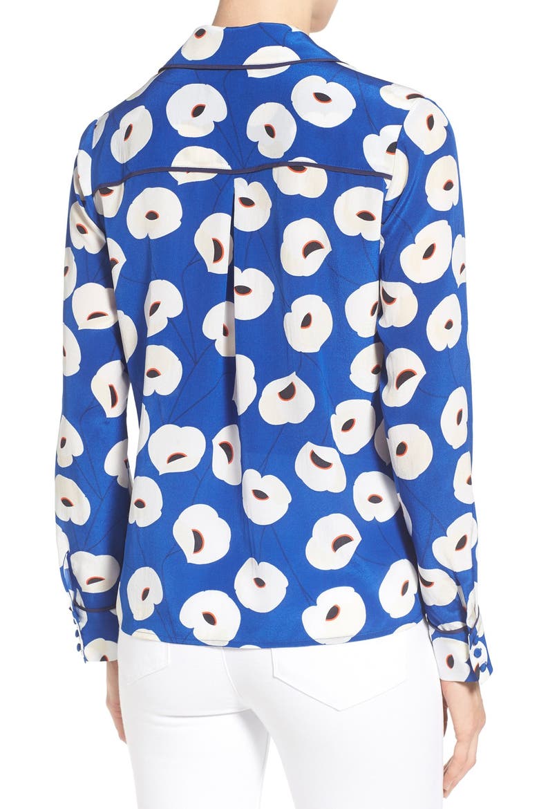 Olivia Palermo + Chelsea28 Silk Shirt, Alternate, color, BLUE MAZARINE POPPY