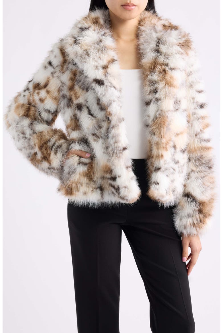 Faux Fur Crop Jacket, Main, color, LIGHT COFFEE MULTI