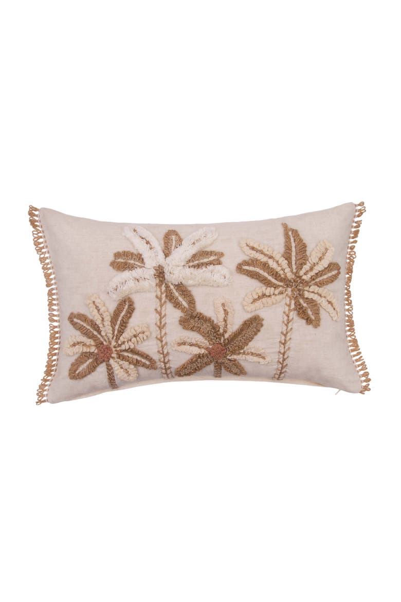 Natural Palms Embellished Woven Throw Pillow, 14" x 22", Main, color, Brown