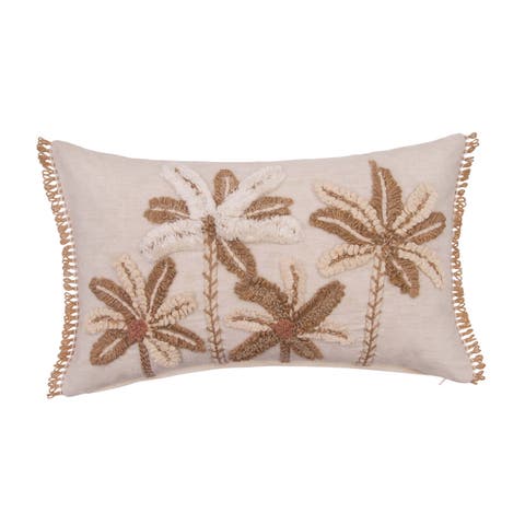 Natural Palms Embellished Woven Throw Pillow, 14" x 22"