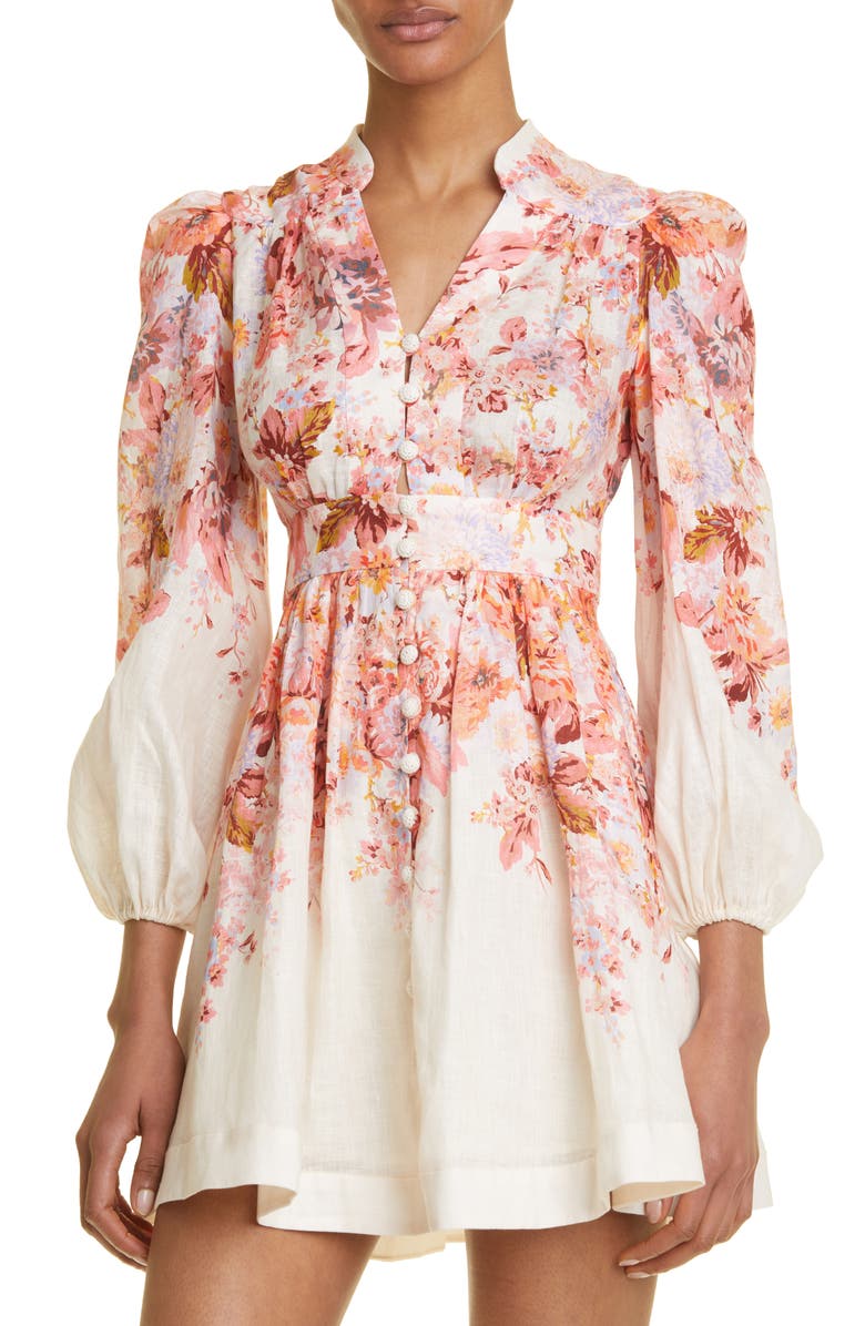 Zimmermann Devi Floral Print Long Sleeve Linen Minidress, Alternate, color,