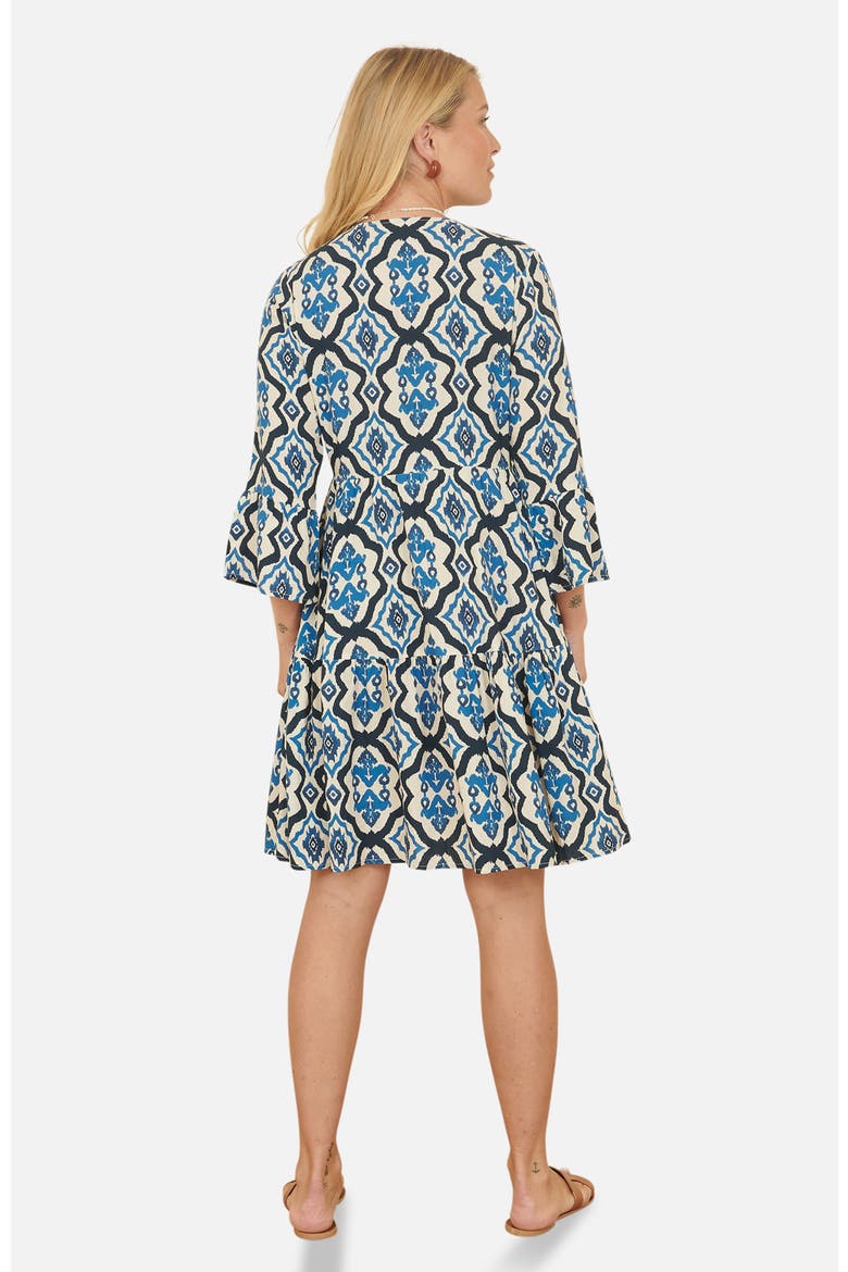 Ikat Print 3/4 Sleeve Tunic Dress, Alternate, color, Blue