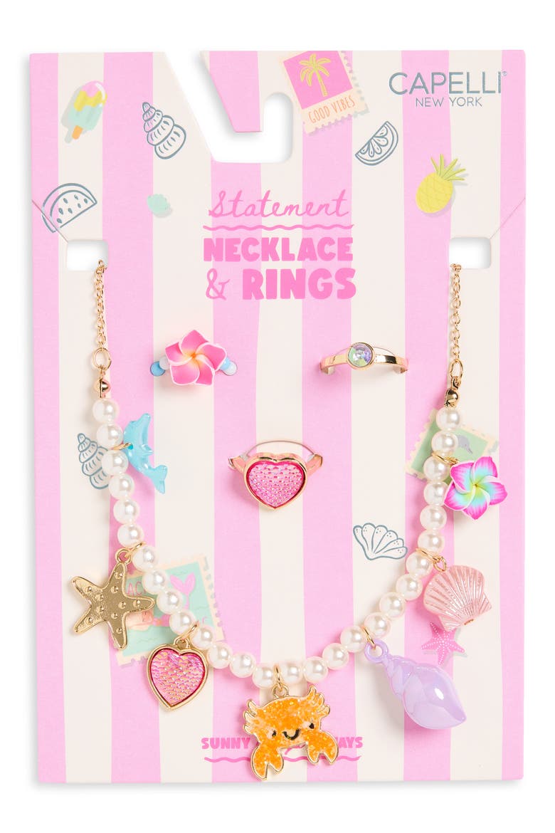 Kids' Sunny Statement Necklace & Rings Set, Main, color, ORANGE MULTI