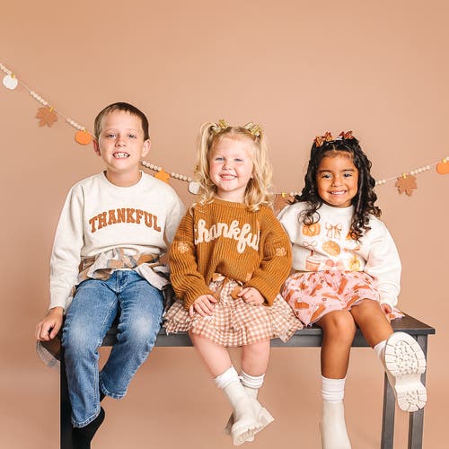 Sweet Wink Thankful Patch Varsity Thanksgiving Sweatshirt In Pink