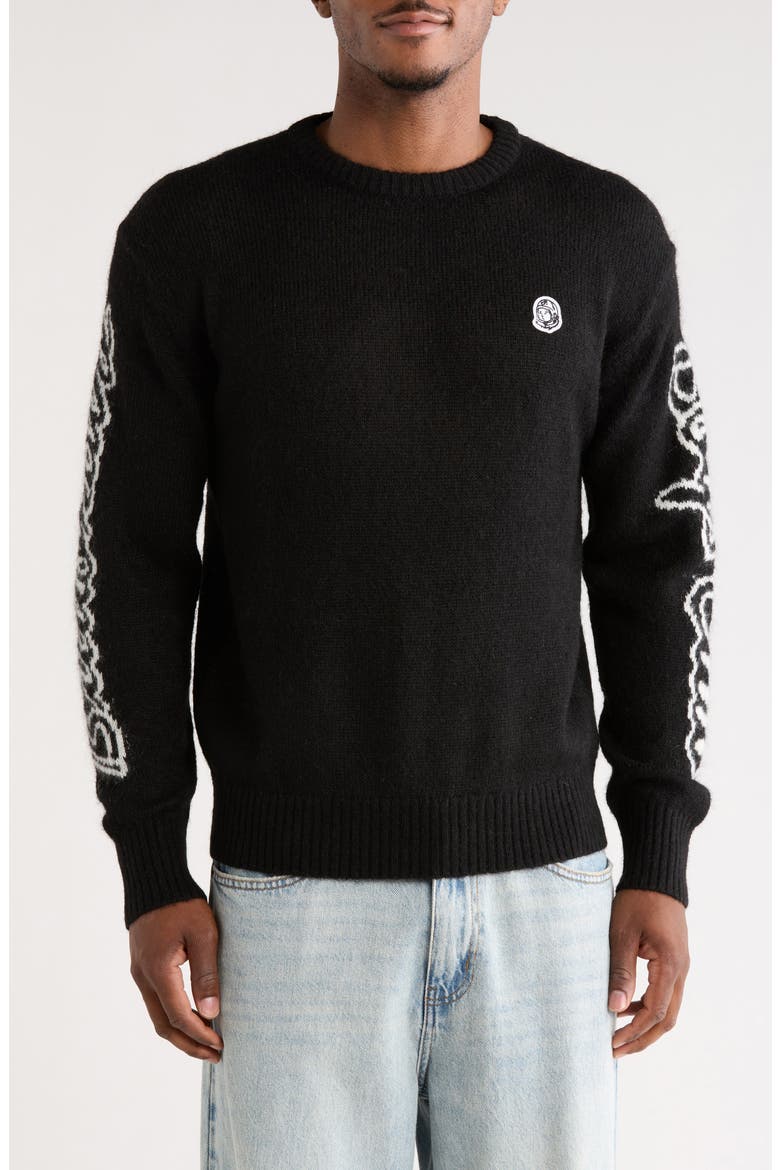 Script Sweater, Main, color, BLACK