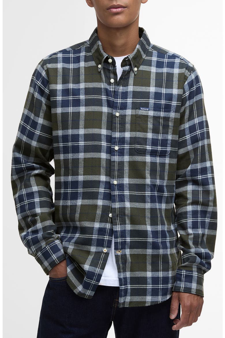 Rasay Plaid Brushed Cotton Button-Down Shirt, Main, color, FERNWOOD TARTAN