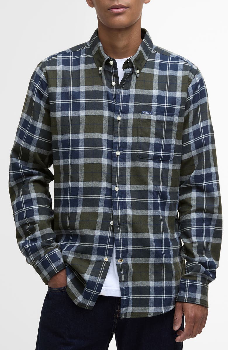 Barbour Rasay Plaid Brushed Cotton Button-Down Shirt, Main, color, Fernwood Tartan