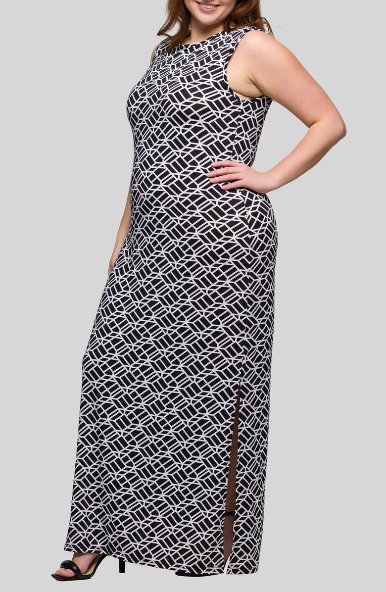 24seven Comfort Apparel Print Sleeveless Maxi Dress, Alternate, color, Black Multi