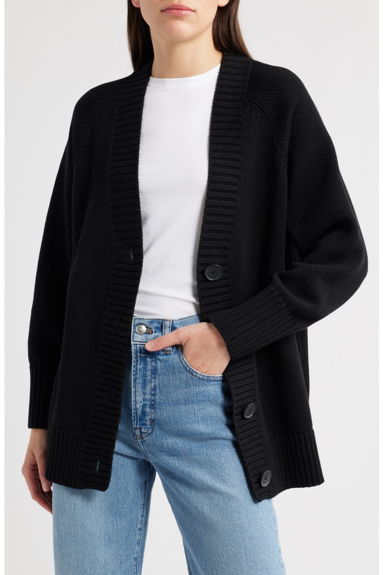 Oversized Cotton Cardigan, Main, color, JET BLACK