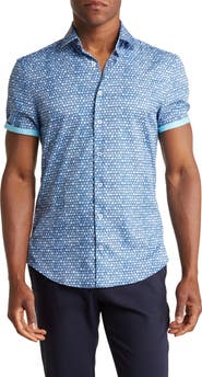 SOUL OF LONDON Geo Dots Short Sleeve Stretch Button-Up Shirt