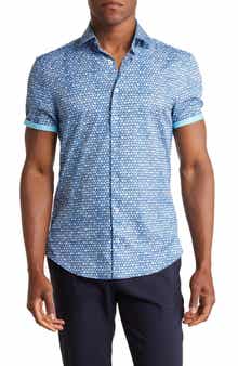 SOUL OF LONDON Geo Dots Short Sleeve Stretch Button-Up Shirt