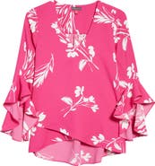 Vince Camuto Floral Print Trumpet Sleeve Top