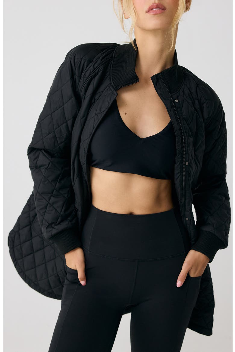 Quilted Water Repellent Nylon Bomber Jacket, Main, color, BLACK BEAUTY