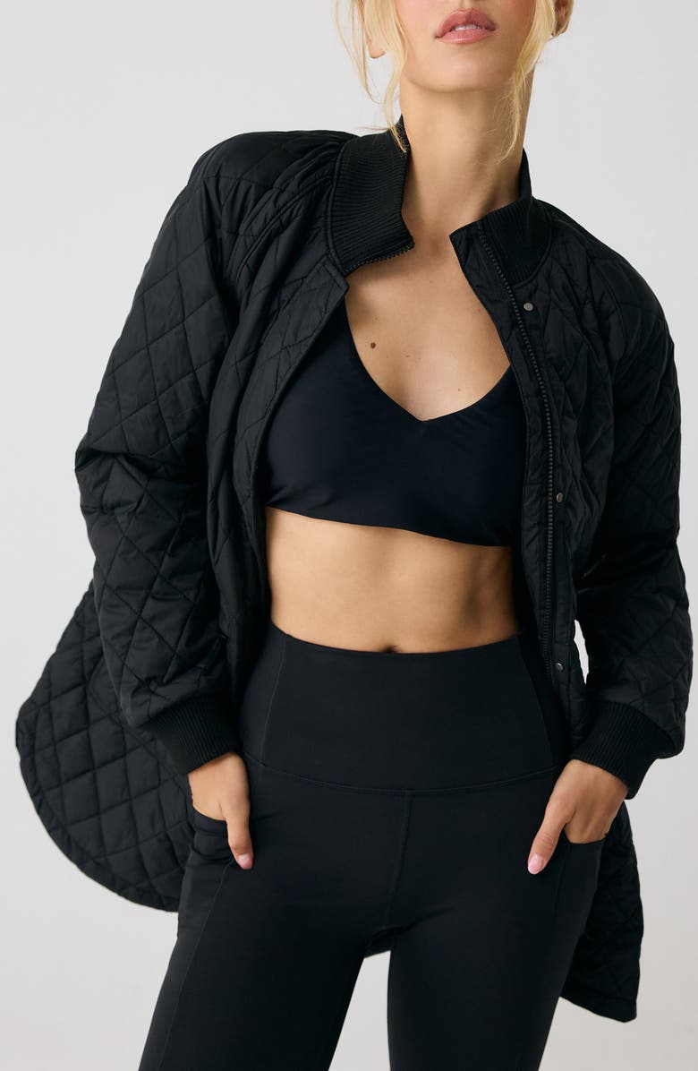 Lole Quilted Water Repellent Nylon Bomber Jacket, Main, color, Black Beauty