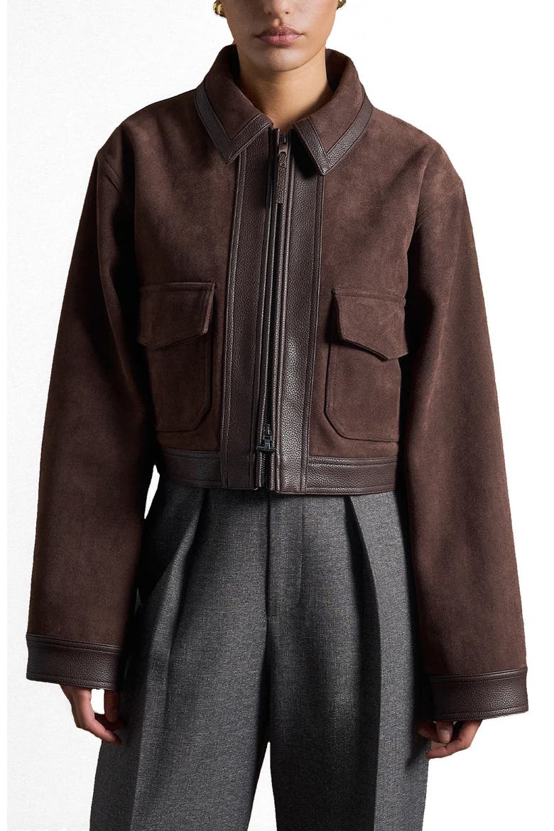 Denise Suede & Pebbled Leather Jacket, Main, color, Brown