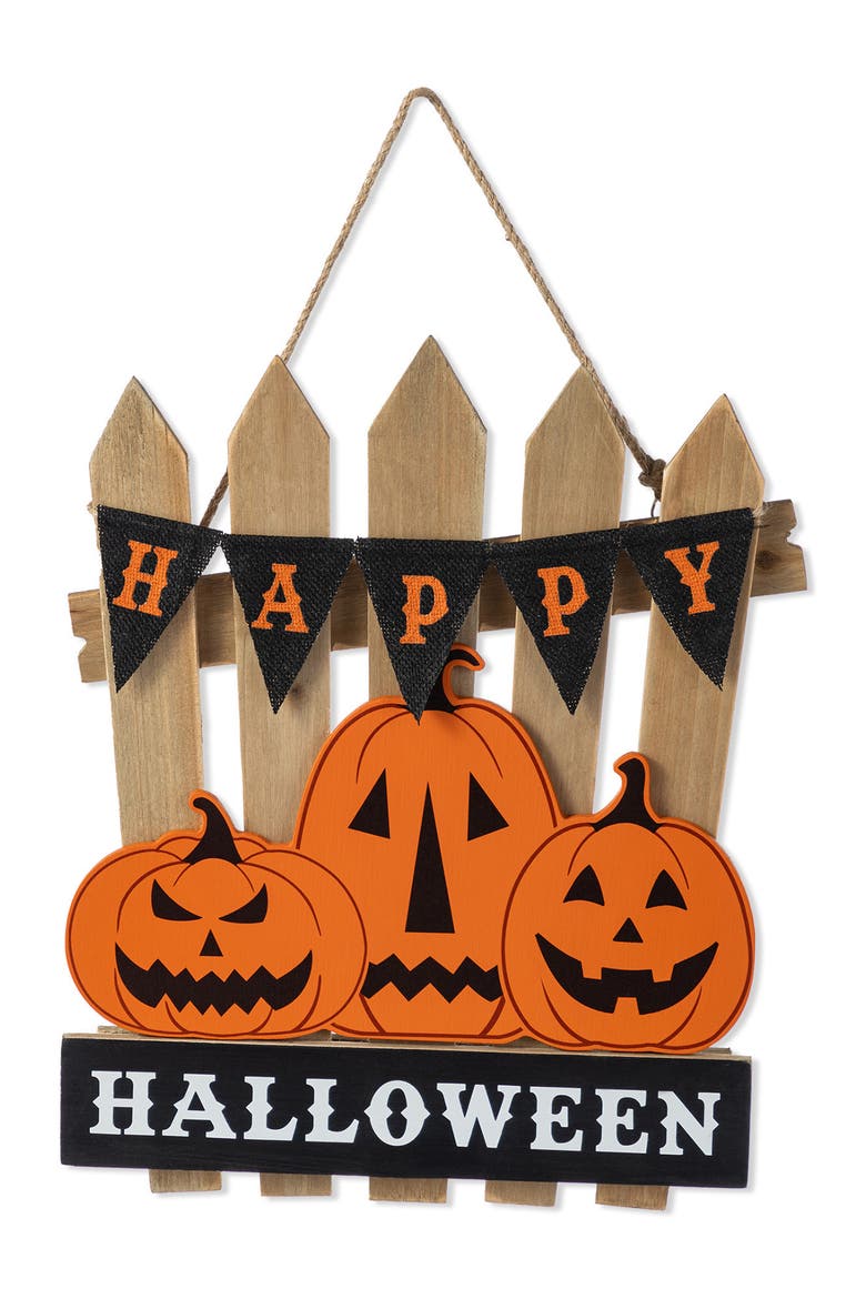 Halloween Wood Jack O Lantern Door Hanger, Main, color, Orange