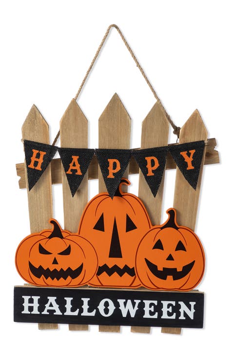 Halloween Wood Jack O Lantern Door Hanger