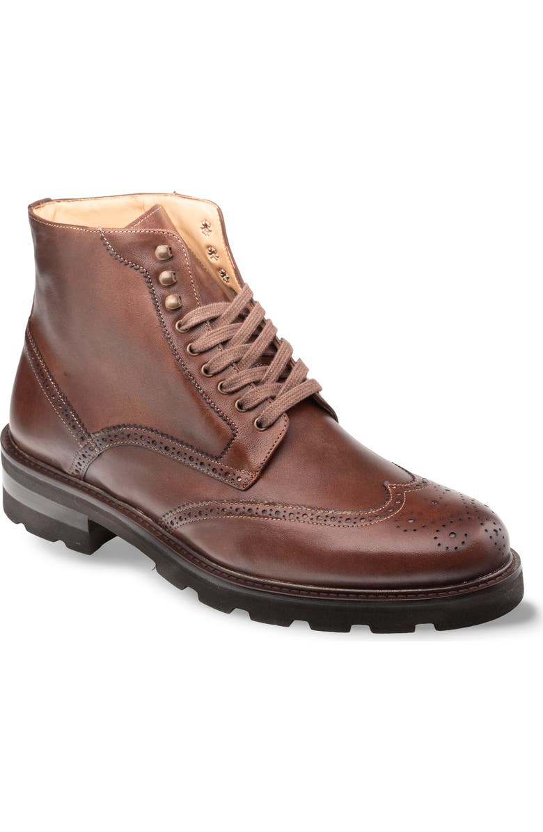 Mezlan Wingtip Lug Sole Boot, Main, color, Brown