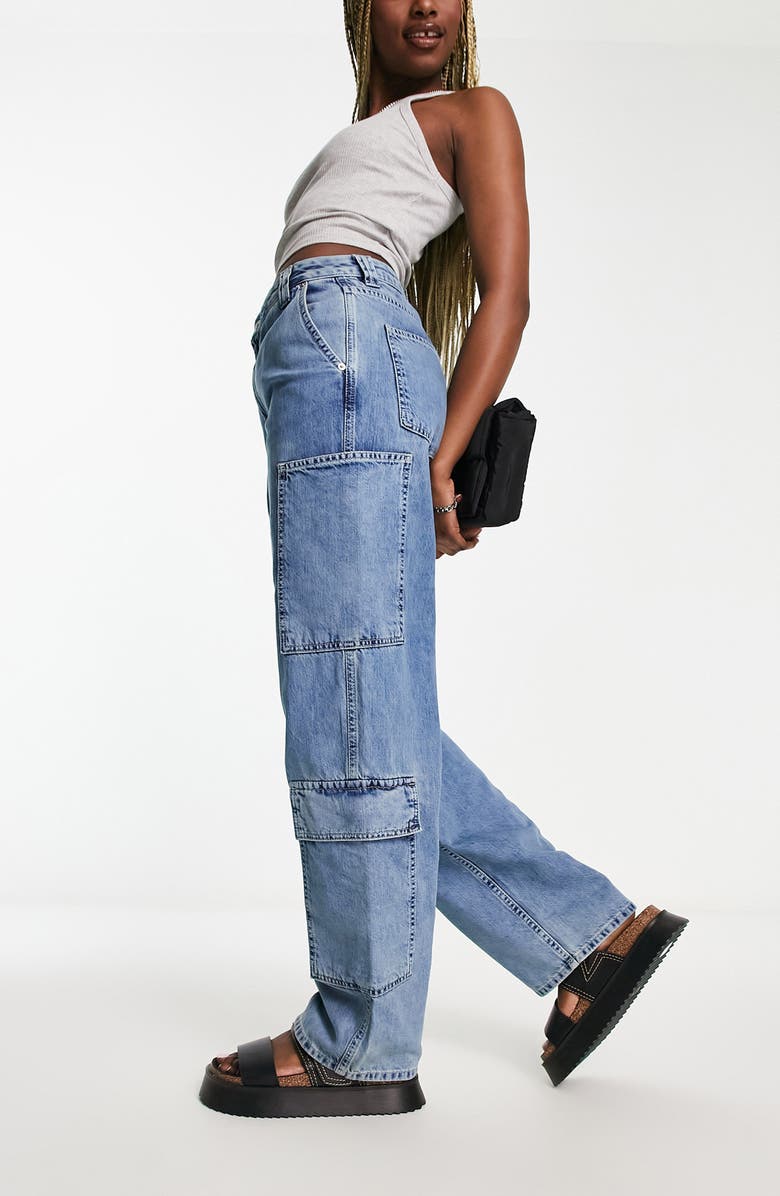 ASOS DESIGN Wide Leg Cargo Jeans, Alternate, color, 