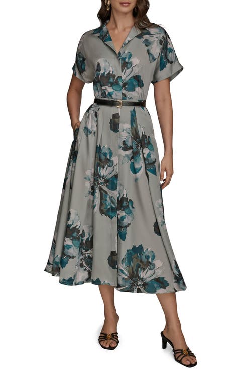 Belted Floral Print Shirtdress