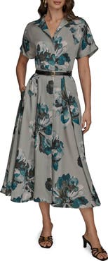 Donna Karan New York Belted Floral Print Shirtdress